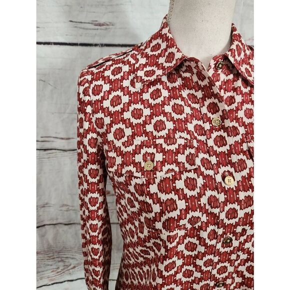 Tory Burch Long Sleeve Button Front Geometric Blouse Size 2 - Picture 4 of 6